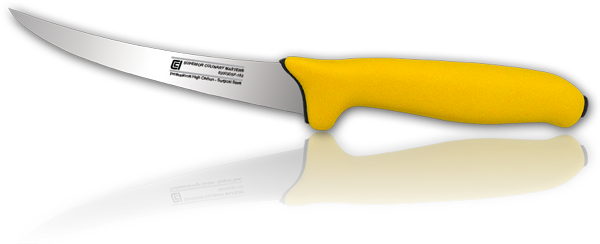 6" Curved Boning Knife, Semi-flex Blade, Dual Injection, Yellow Rubber Handle