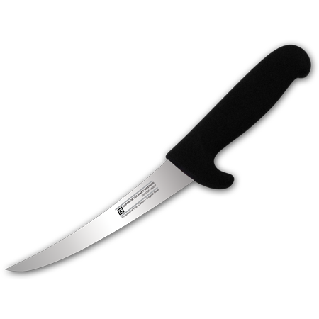6" Curved Boning Knife, Semi-flex Blade, Black Guarded Nylon Handle