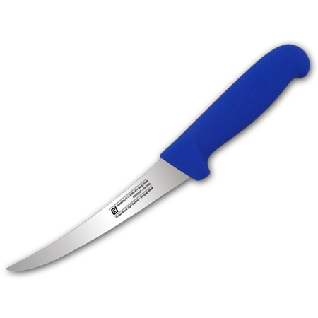 6" Curved Boning Knife, Semi-flex Blade, Blue Nylon Handle