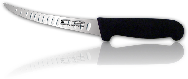6" Curved Boning Knife, Semi-flex Granton Blade, Black Nylon Handle